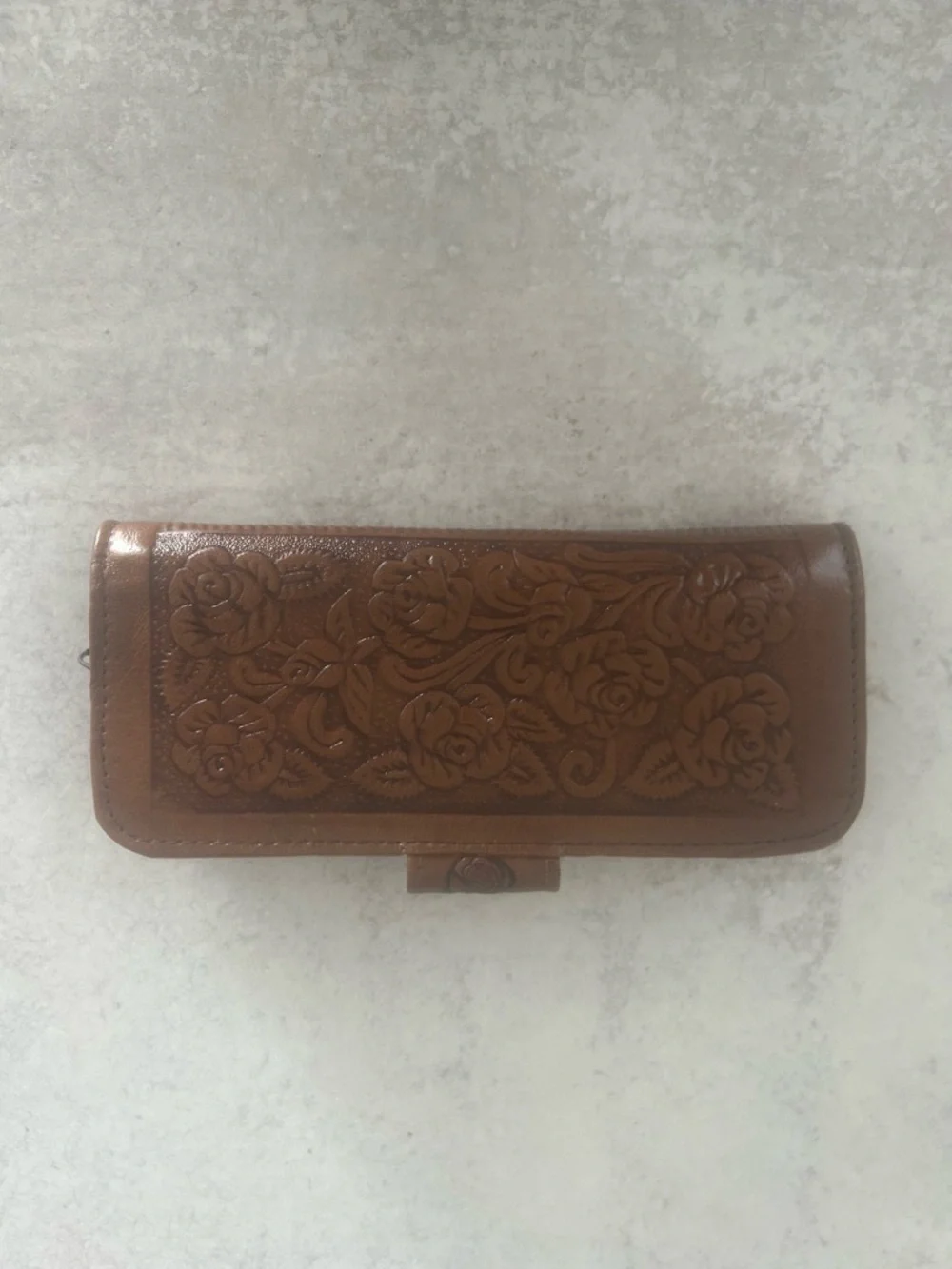 Brown Floral Tooled Leather Wallet - Women Accessories